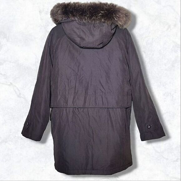 London Fog Genuine Fur Brown Parka Luxurious Fur Hood Removable Zip Jacket - Picture 4 of 8